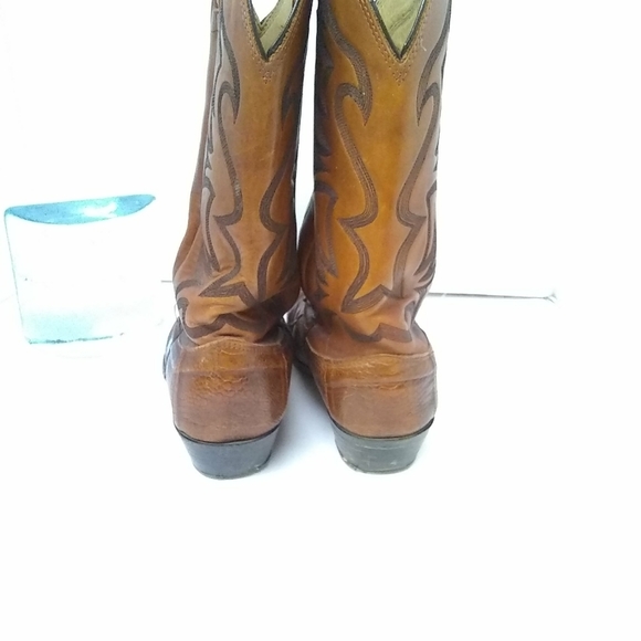 Vtge LARRY Mahan Exotic Cowboy Boots Western Brown Ostrich Leather Sz 9D Nocona - Picture 3 of 9